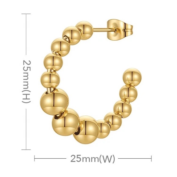 Gold round beads hops earrings - Picture 4 of 5